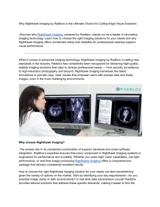 Why Nighthawk Imaging by Radblox is the Ultimate Choice for Cutting-Edge Visual Solutions