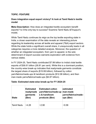 Does integration equal export victory? A look at Tamil Nadu's textile model