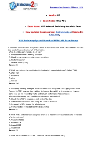 [2025-New-Exam]Braindump2go HPE6-A86 PDF and VCEDumps Free(1-47)