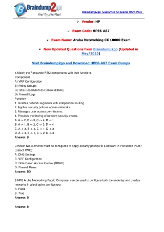 [2025-New-Exam]Braindump2go HPE6-A87 PDF and VCE Dumps Free(1-38)