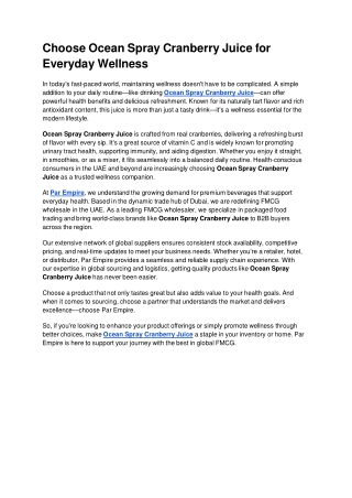 Choose Ocean Spray Cranberry Juice for Everyday Wellness