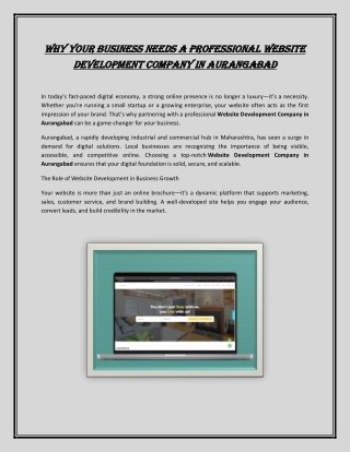 Why Your Business Needs a Professional Website Development Company in Aurangabad