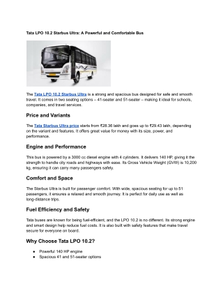 Tata LPO 10.2 Starbus Ultra_ A Powerful and Comfortable Bus