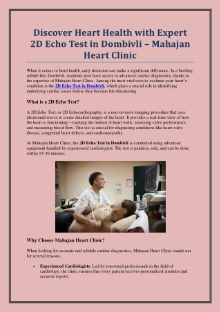 Book Your 2D Echo Test in Dombivli at Mahajan Heart Clinic