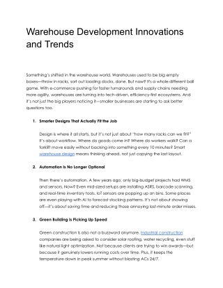 Warehouse Development Innovations and Trends