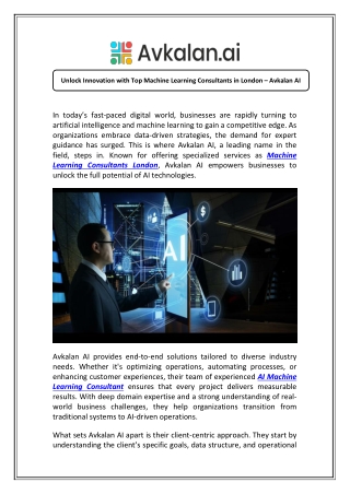 Hire Expert Machine Learning Consultants in London with Avkalan.ai
