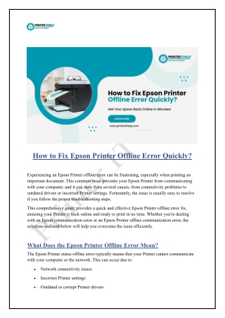 How to Fix Epson Printer Offline Error Quickly