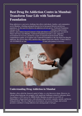 Best Drug De Addiction Centre in Mumbai