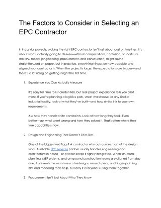 The Factors to Consider in Selecting an EPC Contractor