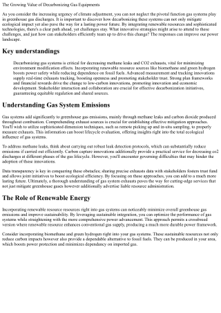 The Expanding Importance of Decarbonizing Gas Equipments