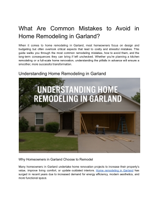 What Are Common Mistakes to Avoid in Home Remodeling in Garland