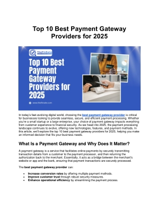 Top 10 Best Payment Gateway Providers for 2025