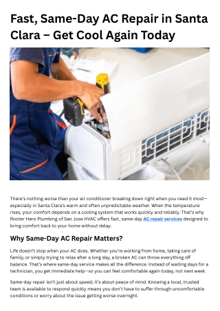 Fast, Same-Day AC Repair in Santa Clara – Get Cool Again Today