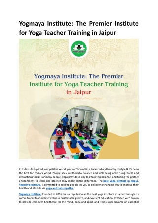 Yogmaya Institute The Premier Institute for Yoga Teacher Training in Jaipur