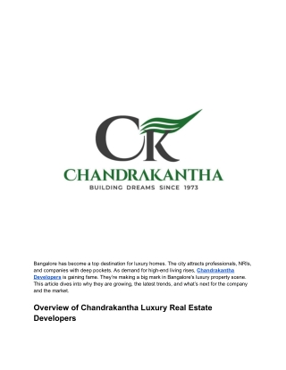 Luxury Real Estate Developers in Bangalore