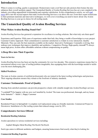 The Unmatched Quality of Avalon Roofing Services