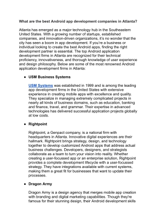What are the best Android app development companies in Atlanta