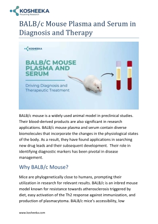 BALB/c Mouse Plasma and Serum in Diagnosis and Therapy