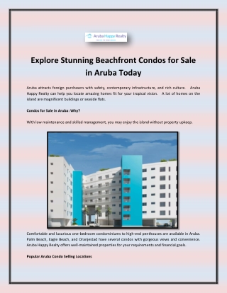 Explore Stunning Beachfront Condos for Sale in Aruba Today