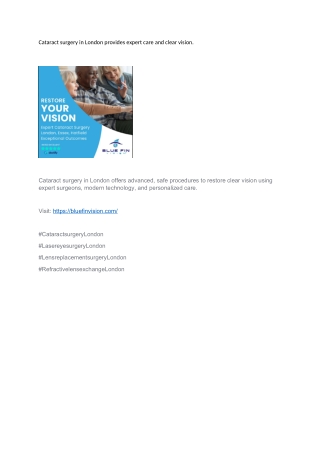 Cataract surgery in London provides expert care and clear vision