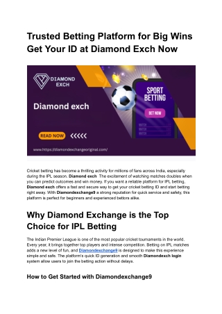 Trusted Betting Platform for Big Wins  Get Your ID at Diamond Exch Now