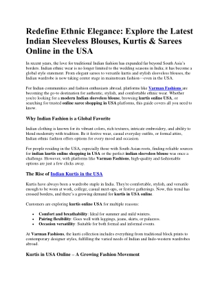 Explore the Latest Indian Sleeveless Blouses, Kurtis, Sarees