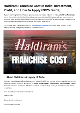 Haldiram Franchise Cost