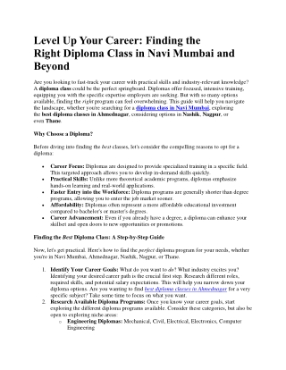 Finding the Right Diploma Class in Navi Mumbai, Beyond