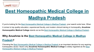Best Homeopathic Medical College in Madhya Pradesh