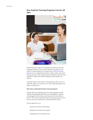 Best Dyslexia Tutoring Programs Cost for All Ages