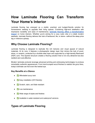 How Laminate Flooring Can Transform Your Home's Interior