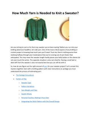 How Much Yarn For A Sweater