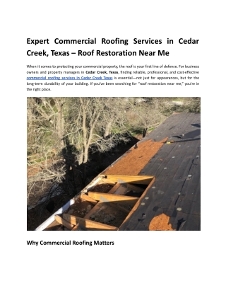 Expert Commercial Roofing Services in Cedar Creek, Texas – Roof Restoration Near Me