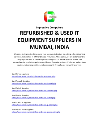 Refurbished & Used IT Equipment Suppliers in India