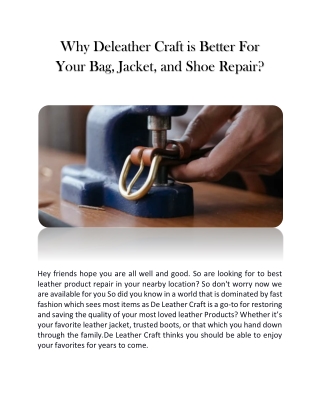 Why Deleather Craft is Better For Your Bag, Jacket, and Shoe Repair?