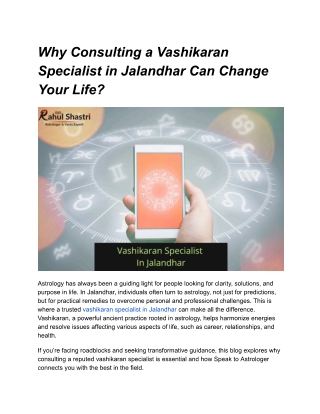 Why Consulting a Vashikaran Specialist in Jalandhar Can Change Your Life