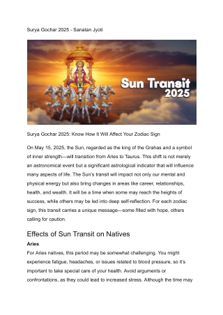 Surya Gochar 2025 - Sanatan Jyoti