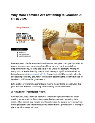 Why More Families Are Switching to Groundnut Oil in 2025