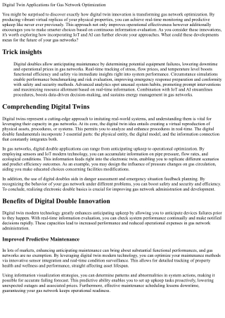 Digital Twin Applications for Gas Network Optimization