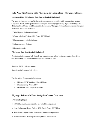 Data Analytics Course with Placement in Coimbatore - Skyappz Software