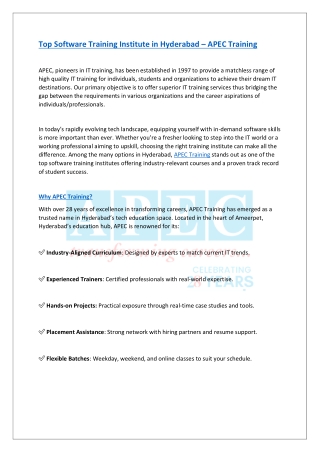 Top Software Training Institute in Hyderabad