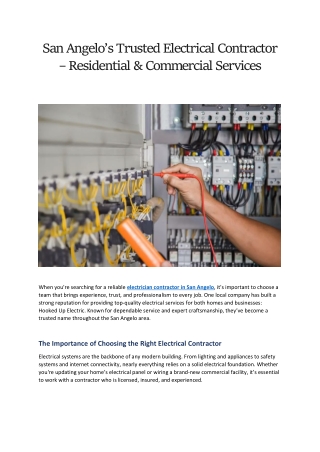 San Angelo Trusted Electrical Contractor – Residential & Commercial Services