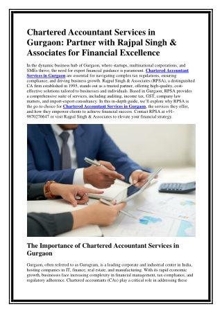 Chartered Accountant Services in Gurgaon