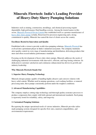 Mineralx Flowtech - India_s Leading Provider of Heavy-Duty Slurry Pumping Solutions