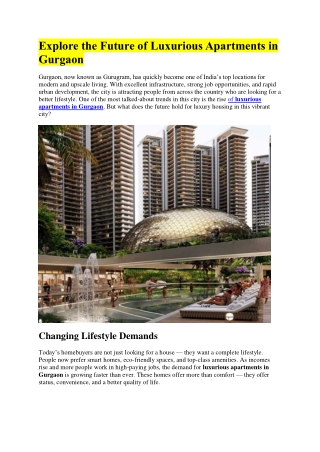 Explore the Future of Luxurious Apartments in Gurgaon