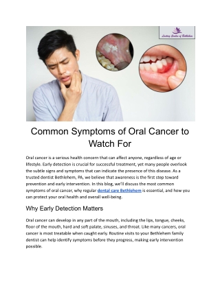 Common Symptoms of Oral Cancer to Watch For