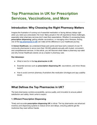 Top Pharmacies in UK for Prescription Services, Vaccinations, and More