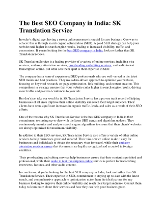 The Best SEO Company in India- SK Translation Service