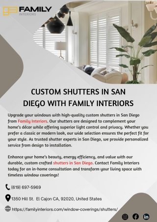Custom Shutters in San Diego with Family Interiors