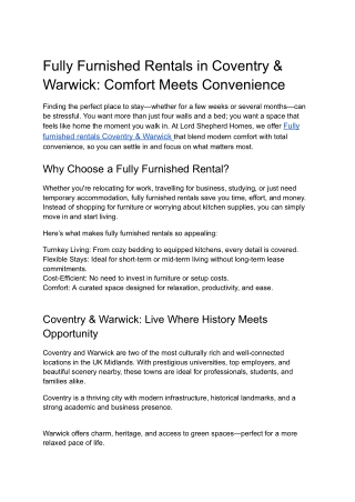 Fully Furnished Rentals in Coventry & Warwick_ Comfort Meets Convenience